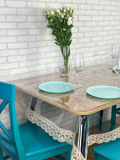 Силіконова скатертина з бежевим мереживом Арка 7 см 210х150 см - фото 4