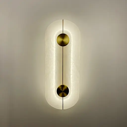 Неймовірне бра з білим видовженим мармуром у латунному каркасі Line F W 37G/2 L - фото 5