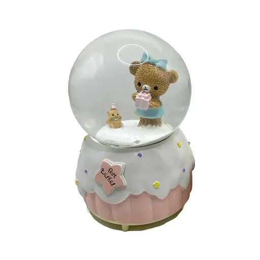 Сніжна куля Музична з підсвіткою Ведмедик з подарунками, F-341-100, 100 мм (В асортименті)