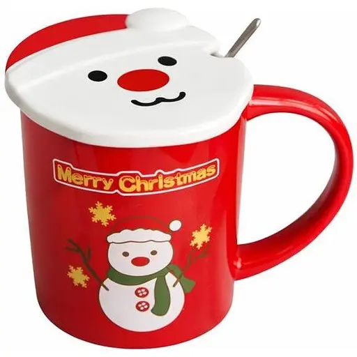Новогодняя чашка Olens 102-1059-2 Новогодняя 2024 керамика с крышкой и ложкой 380 мл Красная - фото 1