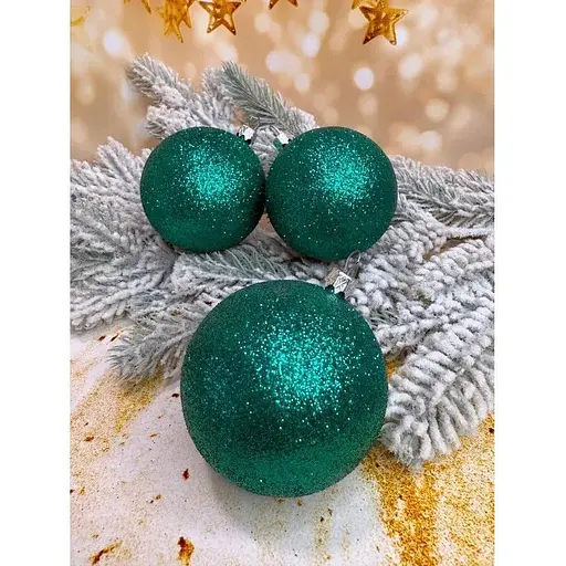 Набір ялинкових куль Блиск 100 мм 6 шт Смарагдовий - фото 1