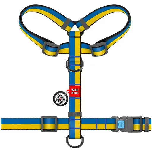 Шлея для собак Waudog Nylon анатомічна H-подібна з QR-паспортом, матеріал нейлон, малюнок "Colors of freedom" - фото 2
