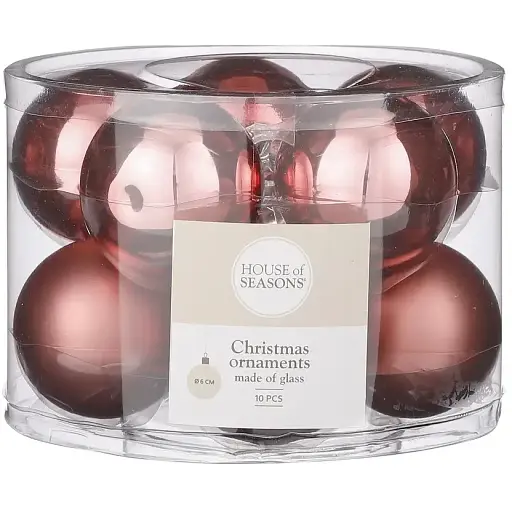 Набір ялинкових кульок House of Seasons 6 см 10 шт. темно-рожевий (8720362102373)