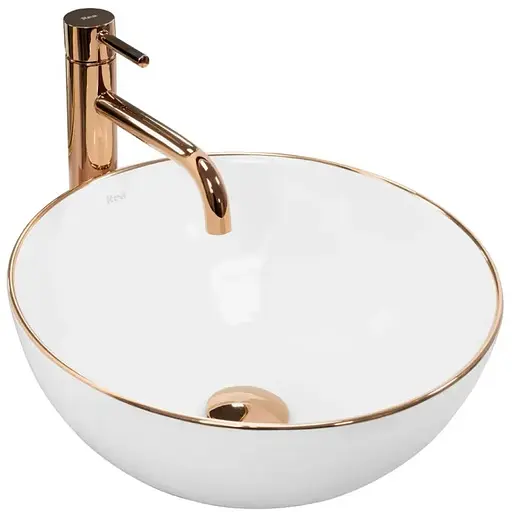 Умивальник Rea Stella накладний rose gold edge білий REA-U7444, Білий - фото 1