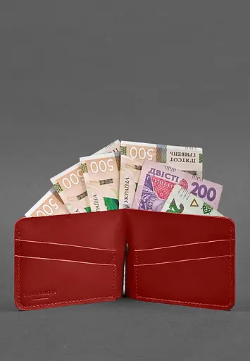 Кожаное портмоне 4.4 (с зажимом) красный краст - фото 4