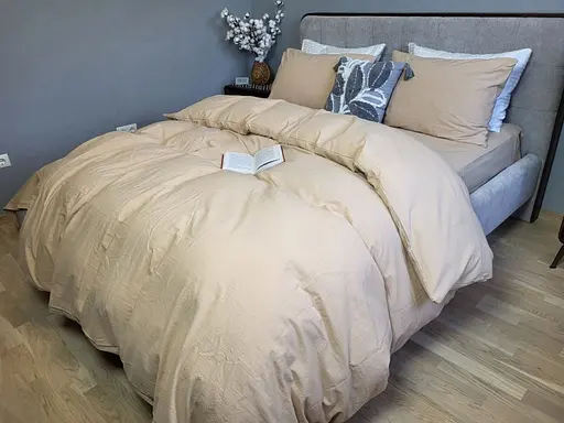 Комплект постельного белья LUXURY Washed из вареного хлопка бежевый Beige  - двуспальный - фото 1