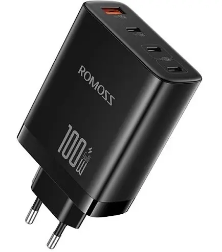 Зарядний пристрій Romoss 2C1A 100W GaN 3 порти (AC100I-12-234H) чорний - фото 1