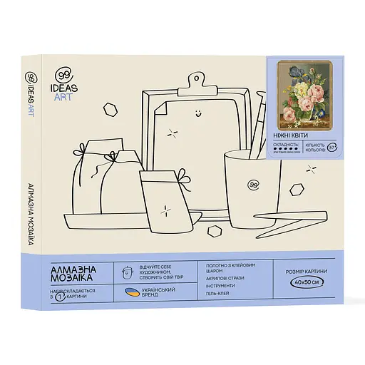 Набір з алмазною мозаїкою "Ніжні квіти", 40*50 см, IDEA2-CK550 - фото 2