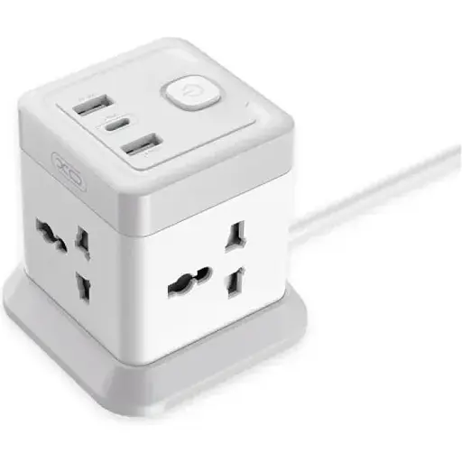 Сетевой удлинитель XO WL20 20W Square 4 розетки + 3 порта (2 USB-A 1 Type-C) кабель 2 метра - фото 1