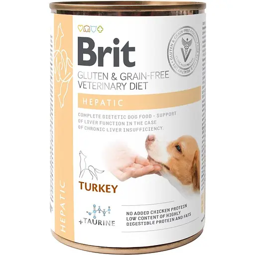 Вологий корм Brit GF VetDiet Hepatic для собак для підтримки роботи печінки індичка та горошок 400 г