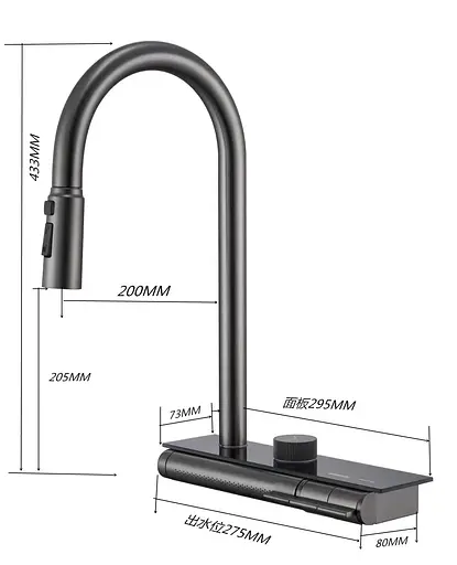 Cмеситель для кухни с водопадом и выдвижной лейкой нержавеющий графитовый Nett OG-38 - фото 8