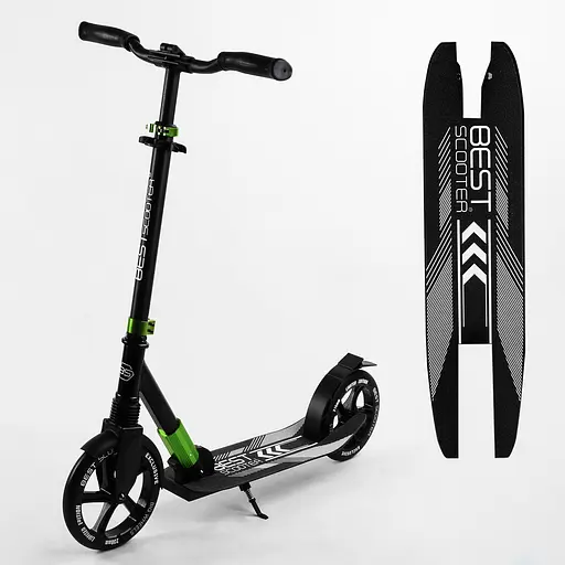 Самокат Best Scooter 57х14х88-98 см Черно-зеленый 000231604 - фото 2