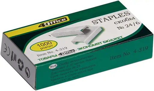 Скобы №24/6 1000 шт. 4-319 4Office, в коробке (4820071010342) - фото 1