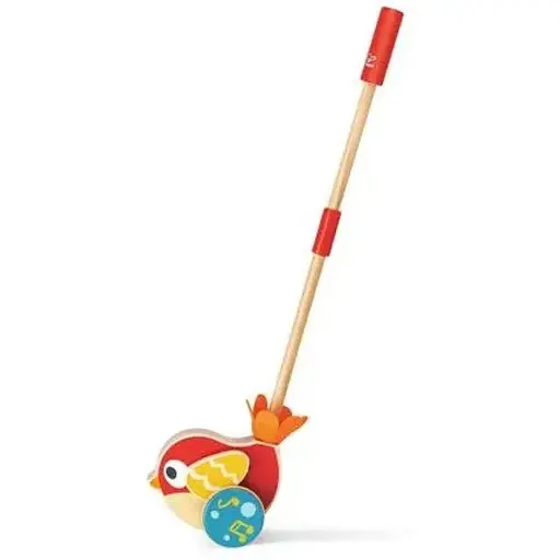 Деревянная каталка Hape E0353 Птичка с музыкой музыкальная игрушка - фото 1