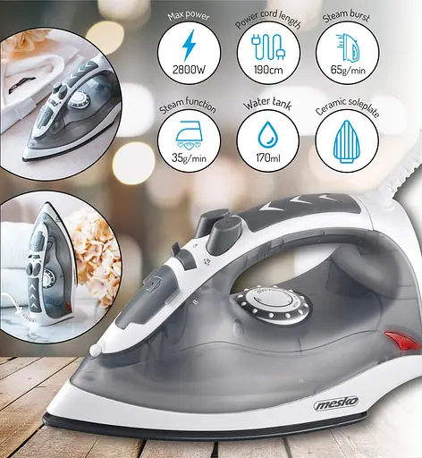 Утюг Mesko MS 5037 grey 2800Вт/ 170 мл/ керамика/ сухая глажка/ серая - фото 9