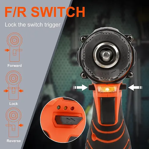 Набір акумуляторних свердлів COOWARE, електричний дриль 12 В, 1 батарея, 3/8-дюймовий безключовий свердло, 0-450 та 0-1500 об/хв - фото 5