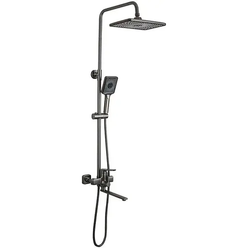 Душова система Frap F2471-9, вилив - перемикач на лійку, 3-функції, Графітовий хром - фото 1