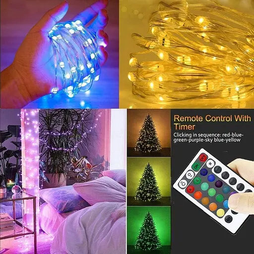 Светодиодные гирлянды FANSIR, 2 комплекта по 50 светодиодов с питанием от USB, многоцветные гирлянды, меняющиеся, с пультом - фото 5