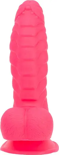 Ребристий фалоімітатор Addiction - Tom 7″ Dildo With Balls - Pink, віброкуля в подарунок - фото 2