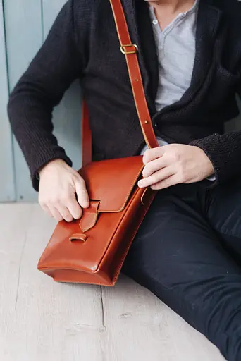 Чоловіча шкіряна сумка-месенджер Esquire світло-коричнева - фото 6