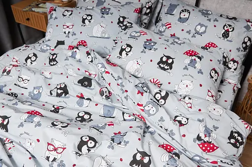 Комплект постільної білизни Moon&Star Бязь Gold Люкс Owls Gray сімейний 160х220х2 наволочки 4х70х70 - фото 8