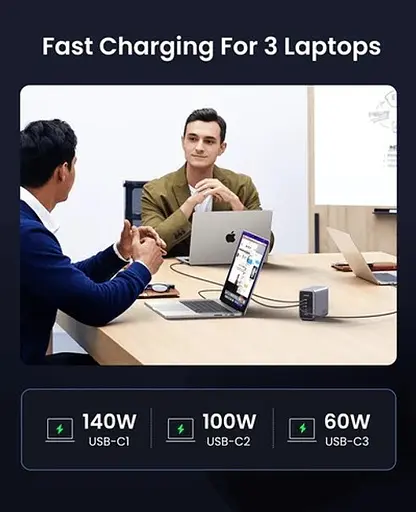 Зарядное устройство для Ugreen CD333 Nex 1U + 4C 300 W GaN адаптер питания серый - фото 4
