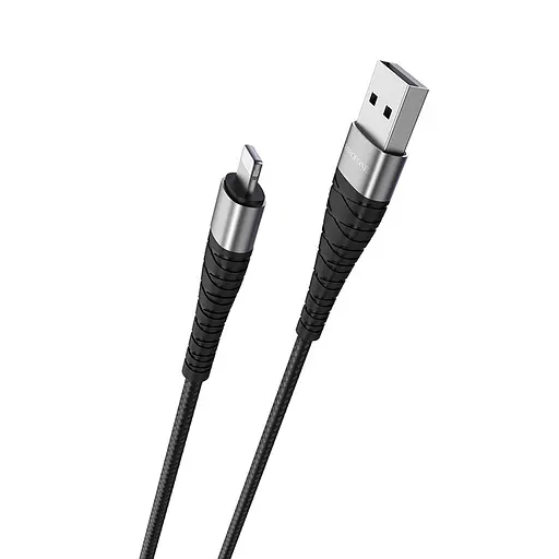 Кабель BOROFONE BX32 USB to iP 2.4A, 1m, nylon, aluminum+TPE connectors, Black - фото 3