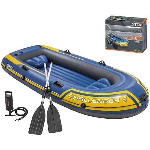 Тримісний човен для риболовлі Intex Challenger 3 68370 NP з алюмінієвими веслами в коробці - фото 2
