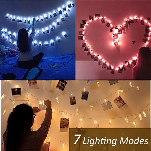 Гирлянда с фотоклипсами Solhice 6M Смена цвета 50 светодиодов, RGB Изображение Дисплей Подвесные светильники для спальни с питанием - фото 4