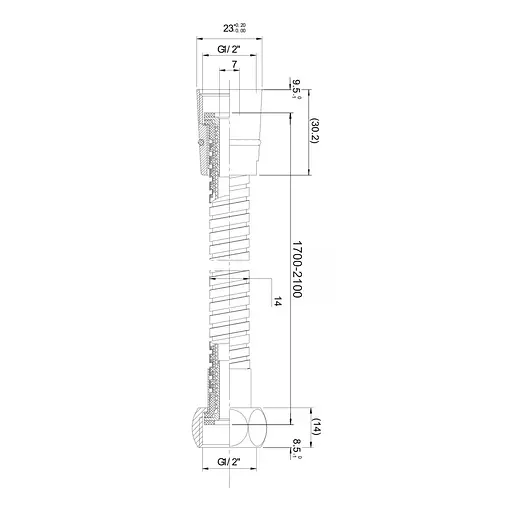 Шланг для душу RJ, що розтягується, з подвійною обплетенням 1700-2100 мм anti-twist, блістер хром RJHO000-03CH, Хром - фото 2