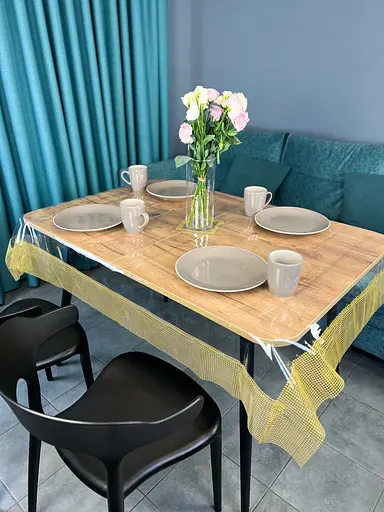 Скатерть силиконовая с золотой жемчужной лентой 230х180 см - фото 2