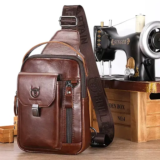 Кожаный мужской рюкзак слинг с ручкой BULL 26х18х8 см sum0028265 - фото 1