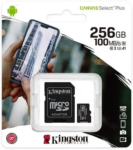 Карта пам'яті Kingston microSDXC Canvas Select Plus Class 10 UHS-I U1 V10 A1 + SD-адаптер 256GB Full HD та 4K - фото 3