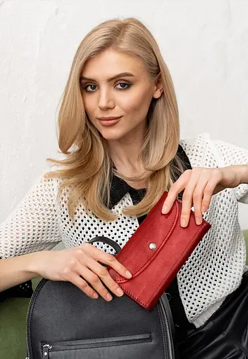 Кожаный кошелек Smart Wallet красный краст - фото 1