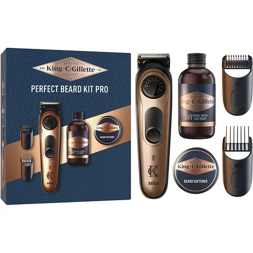 Подарочный набор King C. Gillette: электрический триммер для бороды King C. Gillette Pro + шампунь для бороды 60 мл + бальзам для бороды 25 мл