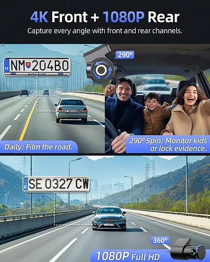 Відеореєстратор CIEVIE Dash Cam спереду та ззаду, 4K Dashcam з 64 ГБ SD-картою, 1,5-дюй-3-градусний IPS-дисплей - фото 7