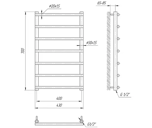 Водяной полотенцесушитель Mario Турин 700x430/400, Хром - фото 2