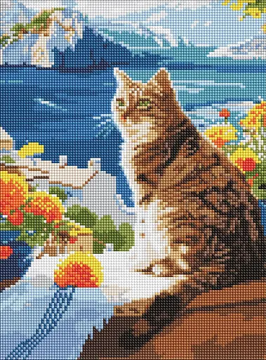 Набір з алмазною мозаїкою на підрамнику Мрійливий котик Ideyka AMO8129, 30x40 см