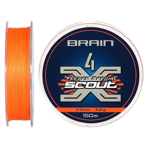 Шнур Brain Scout 4X 150 м (fluoro Orange) 0.100 мм 5.8 кг