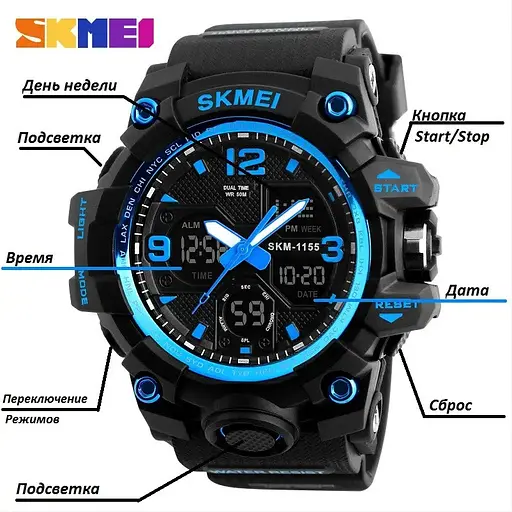 Чоловічий наручний годинник Skmei Hamlet 1155 Синій - фото 9