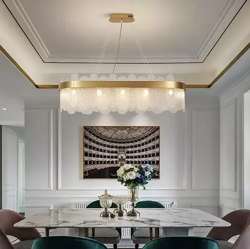 Подвесная удлиненная люстра со стеклянными фактурными пластинами 80х30 см Ст. AS129L-800 AB+WT | Line F - фото 1