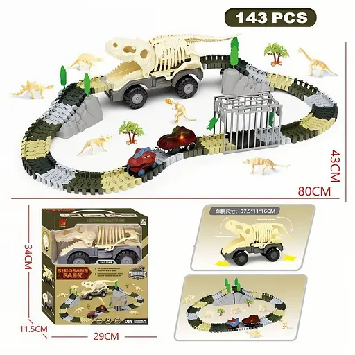 Трек P 921 підсвічування, муляжі оточення, фігурки динозаврів 3 машинки - фото 2
