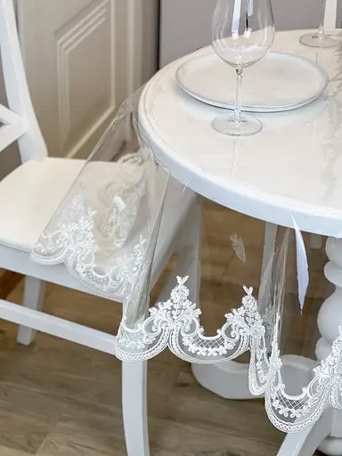 Силіконова скатертина з молочним мереживом корд Elit 160х130 см - фото 7