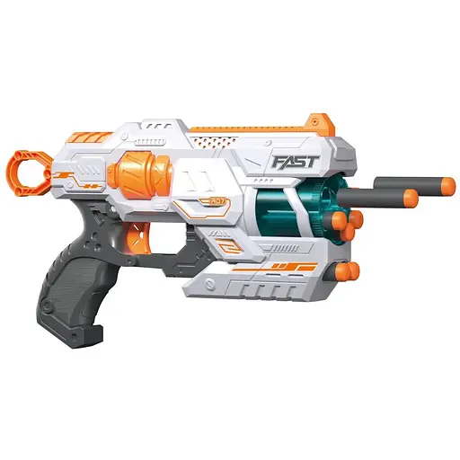 Детский игрушечный пистолет механический с барабаном и мягкими патронами Белый (12 шт.) (28 х 17,4см) - фото 1