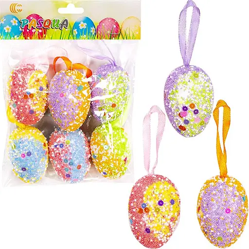 Набір яйця декоративні з стрічкою, 6 см, 6 шт., CX19-045A