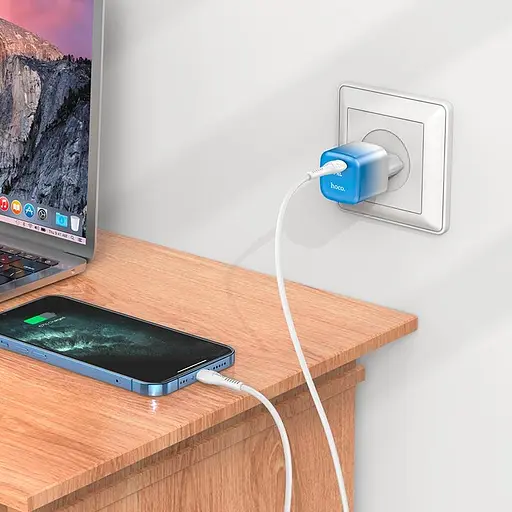 Адаптер сетевой HOCO Type-C to Lightning cable single port charge set C101A набор с кабелем - фото 4