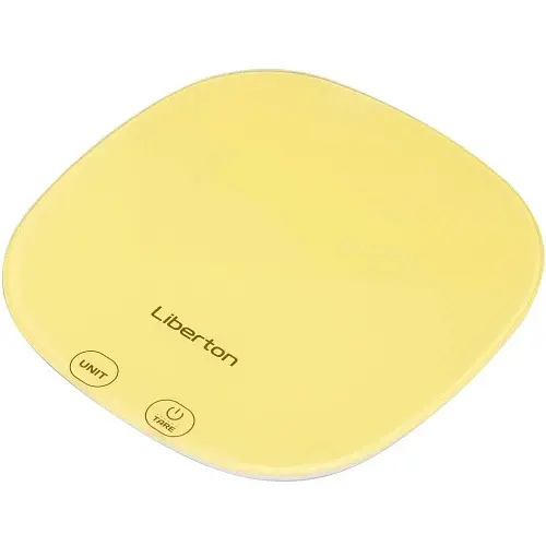 Ваги кухонні Liberton LKS-0718, Yellow, до 10 кг, дисплей, тарокомпенсація, автовідключення, індикатор перевантаження, батарейка: 2*ААА у комплекті