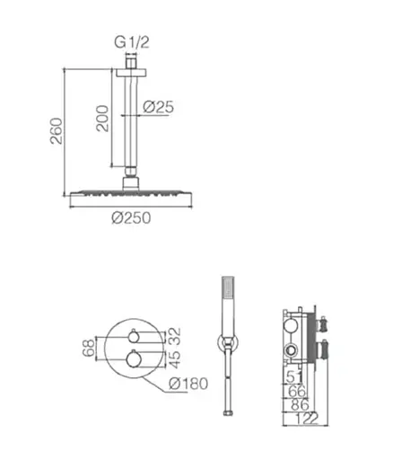 Душова система прихованого монтажу з термостатом Imex Line матовий нікель GTQ038/NQ, Шліфований чорний хром - фото 5