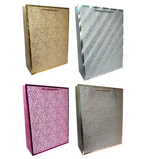 Подарочный пакет картонный, 200 г/м², Голограмма, 26x32x10 см, 6 шт. в упаковке (в ассортименте)