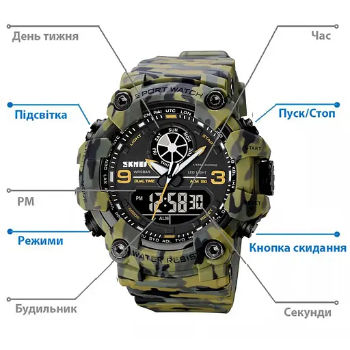 Чоловічий армійський наручний годинник Skmei 1818 Камуфляж - фото 5